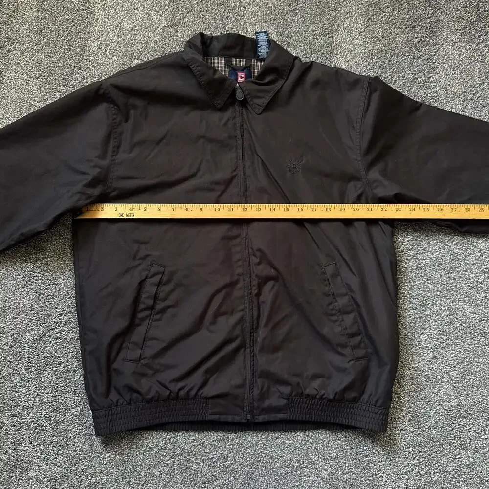 Chaps Harrington Jacket Men’s Medium Black Full Zip Plaid Lined Lightweight Coat